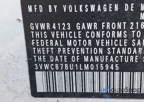 2020 Volkswagen Jetta 1.4T R-Line/1.4T S/1.4T Se из США, поврежденный, VIN 3VWCB7BU1LM015945